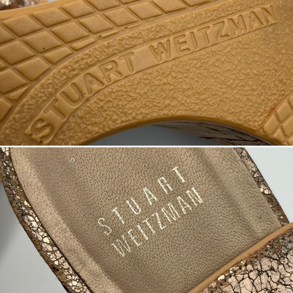 Stuart Weitzman Annex Penny Cork Wedge Sandals Metallic Crackle Leather 10.5 - Picture 10 of 12